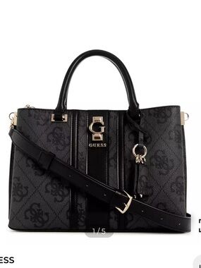 GUESS Black Signature Logo Satchel with Gold Hardware tote